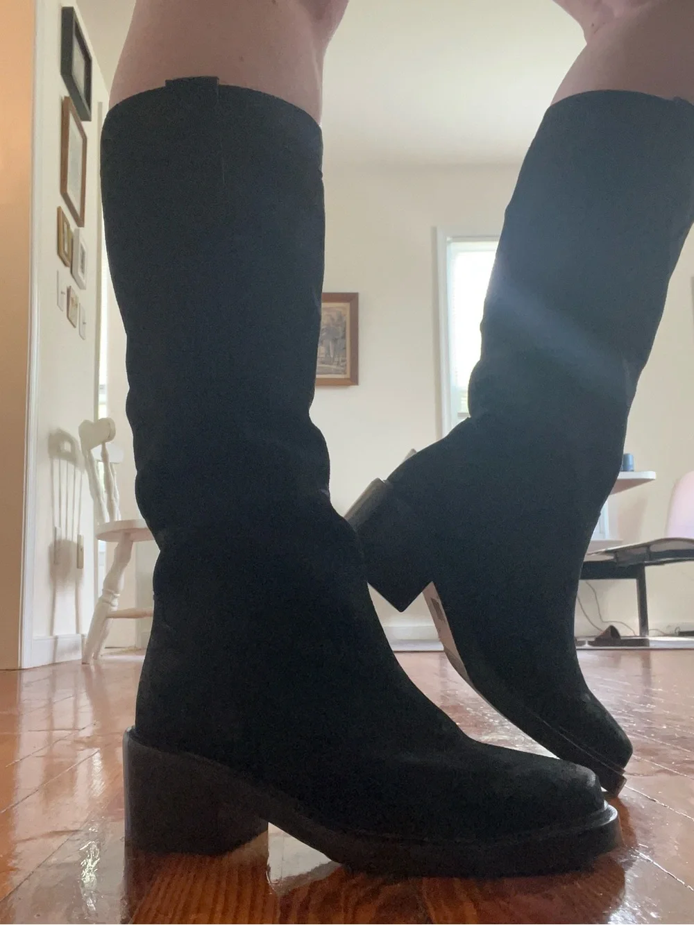 Frye Black Leather & Suede Over-the-Knee Block Heel Boots